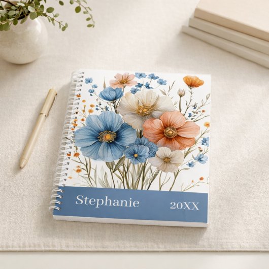 Persoonlijke naam & jaar blauwe wilde bloem planner