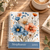 Persoonlijke naam & jaar blauwe wilde bloem planner
