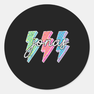 Persoonlijke naam Jonas Lightning Bolt Checkered Ronde Sticker