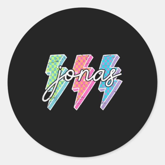 Persoonlijke naam Jonas Lightning Bolt Checkered Ronde Sticker (Voorkant)