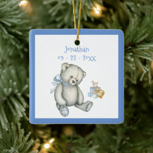 Persoonlijke naam Jongen Blauwe Beer Vintage Keramisch Ornament