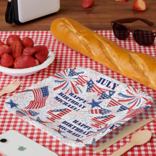 Persoonlijke naam Juli Birthday Rode Blauwe Vlag Papieren Bordje