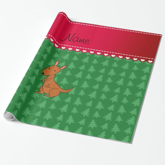 Persoonlijke naam kangaroo groene kerstbomen cadeaupapier (Uitgerold)