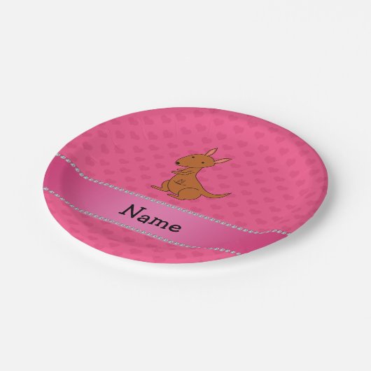 Persoonlijke naam kangaroo roze harten papieren bordje (Gekanteld)