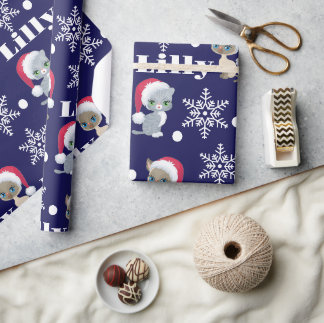 Persoonlijke Naam Katten Kerstmis Christmas Cadeaupapier