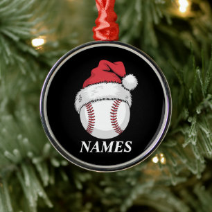Persoonlijke Naam Kerst Baseball Santa Hoed Metalen Ornament