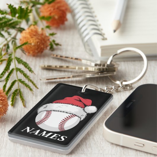 Persoonlijke Naam Kerst Baseball Santa Hoed Sleutelhanger (Voorkant Rechts)