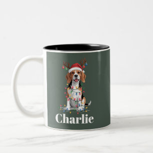 Persoonlijke naam kerst Beagle hond liefhebber Tweekleurige Koffiemok