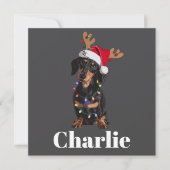 Persoonlijke naam kerst dachshund hond lichten feestdagenkaart (Voorkant)