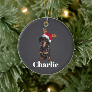 Persoonlijke naam kerst dachshund hond lichten keramisch ornament