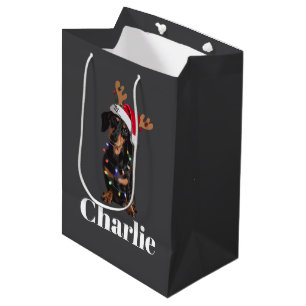Persoonlijke naam kerst dachshund hond lichten medium cadeauzakje