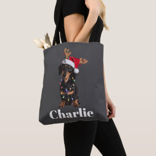 Persoonlijke naam kerst Dox Dachshund hond lichten Tote Bag