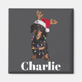 Persoonlijke naam kerst Dox Dachshund hondenlichte Magneet (Voorkant)