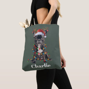 Persoonlijke naam kerst Franse Bulldog Hond  Tote Bag