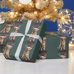 Persoonlijke naam kerst goud retriever hond cadeaupapier