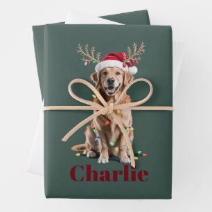 Persoonlijke naam kerst goud retriever hond inpakpapier vel