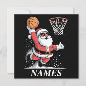 Persoonlijke naam Kerstman Santa dumpt basketbal Feestdagenkaart (Voorkant)