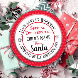 Persoonlijke naam kerstman werkplaats ronde sticker