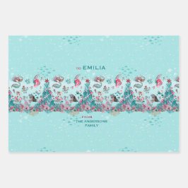 Persoonlijke naam Kerstmeermin en vrienden Inpakpapier Vel