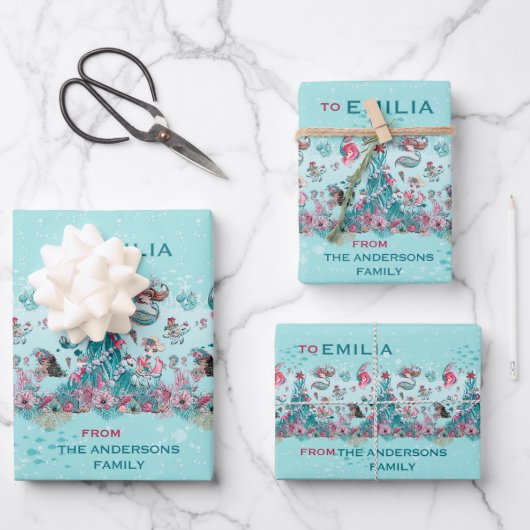 Persoonlijke naam Kerstmeermin en vrienden Inpakpapier Vel (Voorkant)