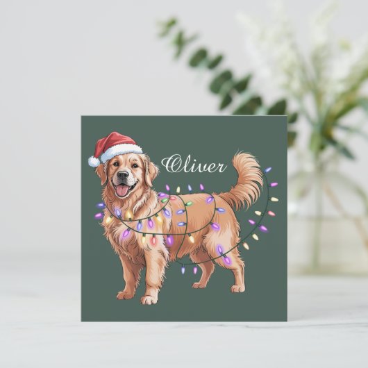 Persoonlijke naam Kerstmis Goud Retriever Hond Feestdagenkaart (Staand voorkant)