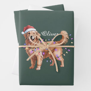 Persoonlijke Naam Kerstmis Goud Retriever Hond  Inpakpapier Vel