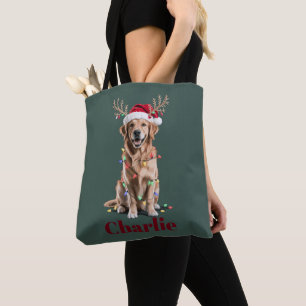 Persoonlijke Naam Kerstmis Goud Retriever Hond Tote Bag