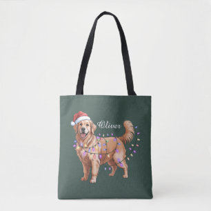 Persoonlijke Naam Kerstmis Goud Retriever Hond Tote Bag