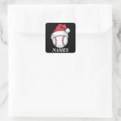 Persoonlijke Naam Kerstmis Honkbal Santa Hoed Vierkante Sticker (Tas)