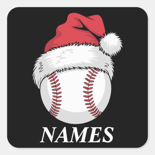 Persoonlijke Naam Kerstmis Honkbal Santa Hoed Vierkante Sticker (Voorkant)