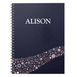 Persoonlijke naam kerstwinterroze sneeuwvlokken notitieboek