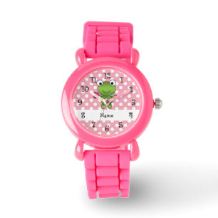 Persoonlijke naam kikker cupcake roze polka dots horloge