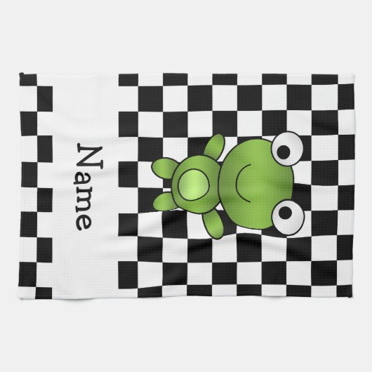 Persoonlijke naam kikker zwart-witvinkers theedoek (Horizontaal)