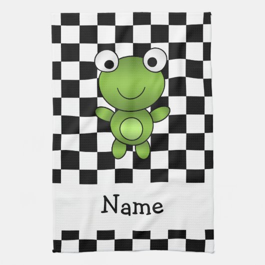 Persoonlijke naam kikker zwart-witvinkers theedoek (Verticaal)