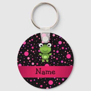 Persoonlijke naam kikker zwarte roze poka dots sleutelhanger