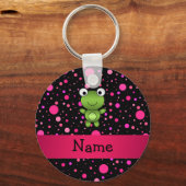 Persoonlijke naam kikker zwarte roze poka dots sleutelhanger (Voorkant)