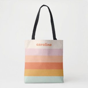 Persoonlijke naam kleurrijke strepen retro pastel tote bag