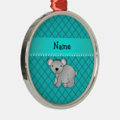 Persoonlijke naam koala beer turquoise grid metalen ornament (Rechts)