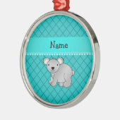 Persoonlijke naam koala beer turquoise grid metalen ornament (Links)