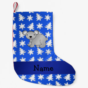 Persoonlijke naam koala blauwe sneeuwvlokken bomen kleine kerstsok