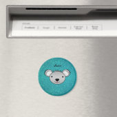 Persoonlijke naam koala gezicht turquoise glitter magneet (Insitu (Vaatwasser))