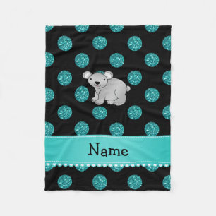 Persoonlijke naam koala turquoise polka dots fleece deken