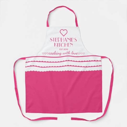 Persoonlijke naam koken met liefdesroze schort (Voorkant)