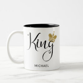 Persoonlijke naam koning met Gold Glitter Crown Tweekleurige Koffiemok