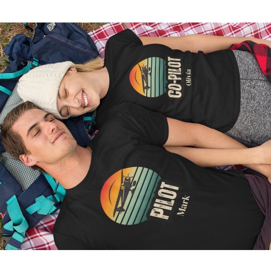 Persoonlijke naam koppel matching PILOT Zonsonderg T-shirt