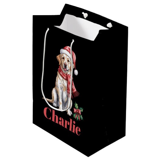 Persoonlijke Naam Labrador Retriever Kerstmis Medium Cadeauzakje (Voorkant Gekanteld)