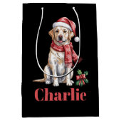 Persoonlijke Naam Labrador Retriever Kerstmis Medium Cadeauzakje (Voorkant)