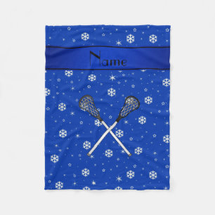 Persoonlijke naam lacrosse blauwe sneeuwvlokken fleece deken