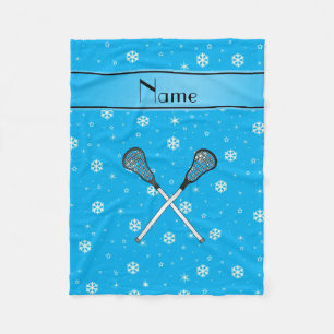 Persoonlijke naam lacrosse sky blue sneeuwvlokken fleece deken