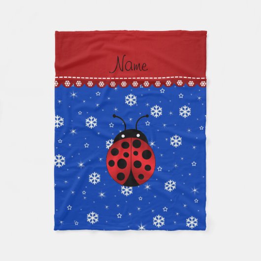 Persoonlijke naam ladybug blauwe sneeuwvlokken fleece deken (Voorkant)
